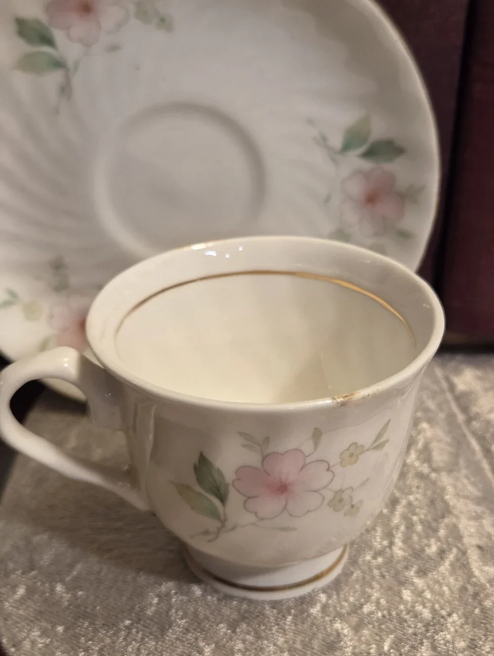 Hitkari Bone China India Soft Pink Floral Teacup Saucer